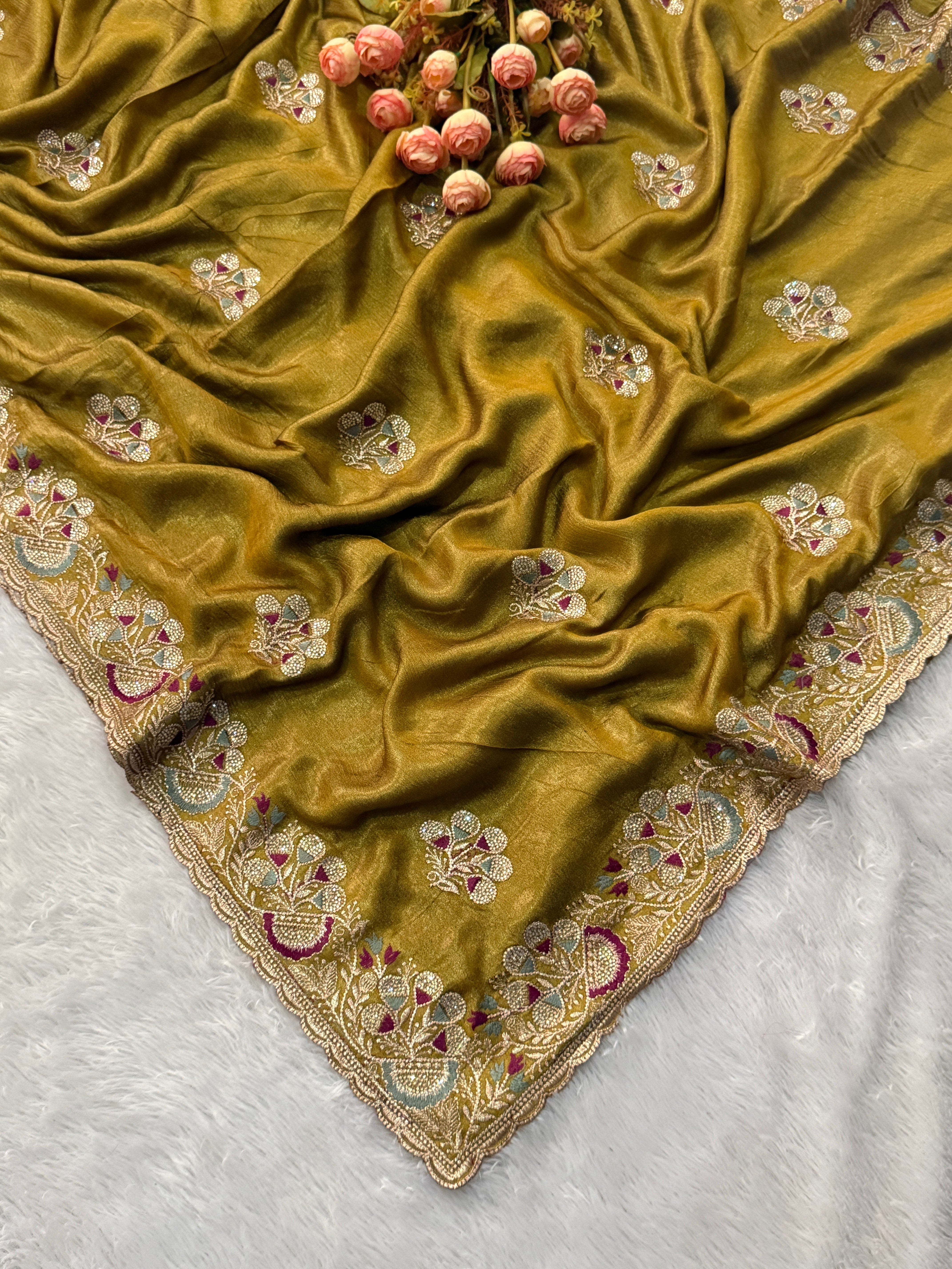 Mustard Gold Embroidered Saree