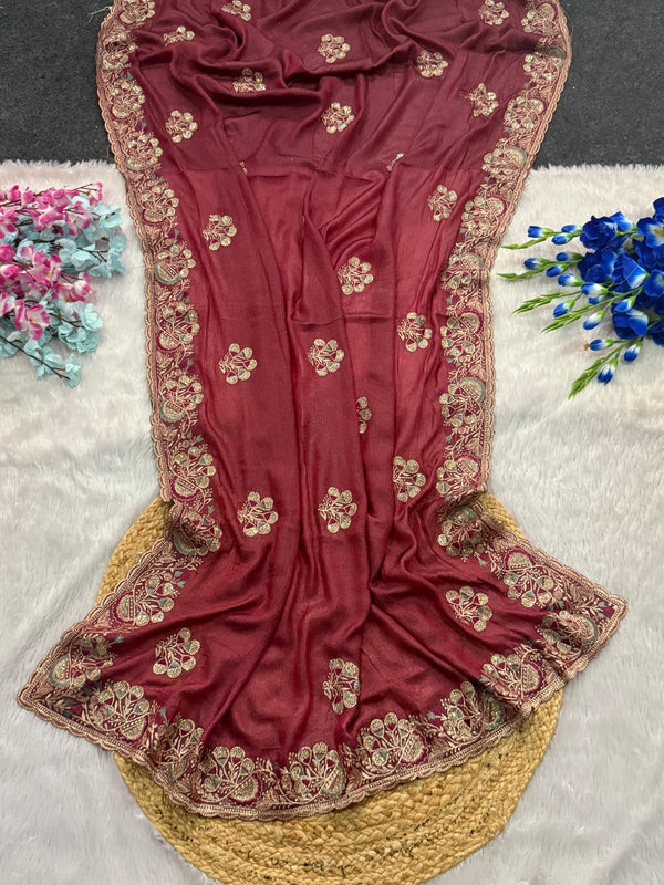 Elegant Rose Pink Embroidered Saree