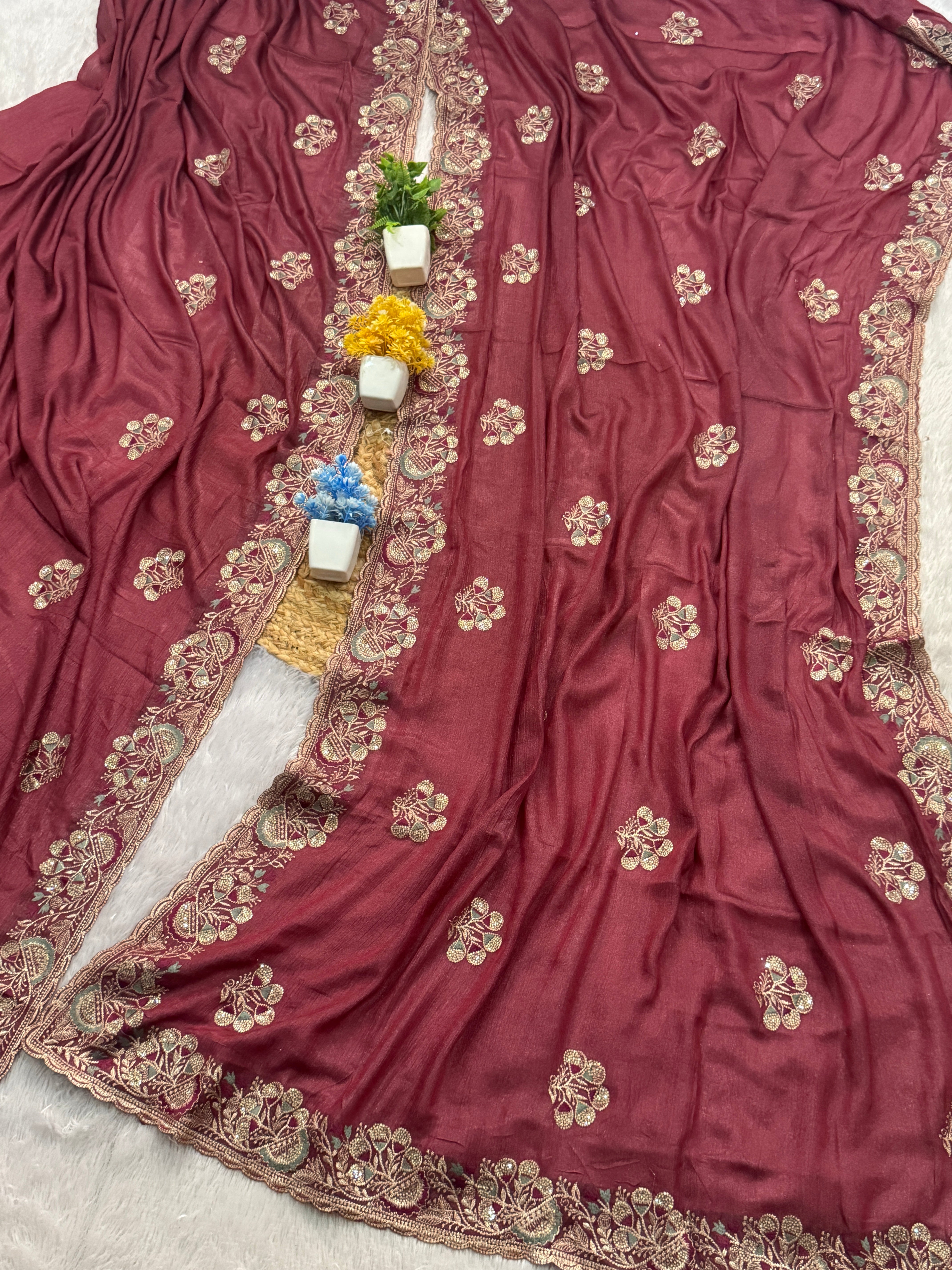 Elegant Rose Pink Embroidered Saree