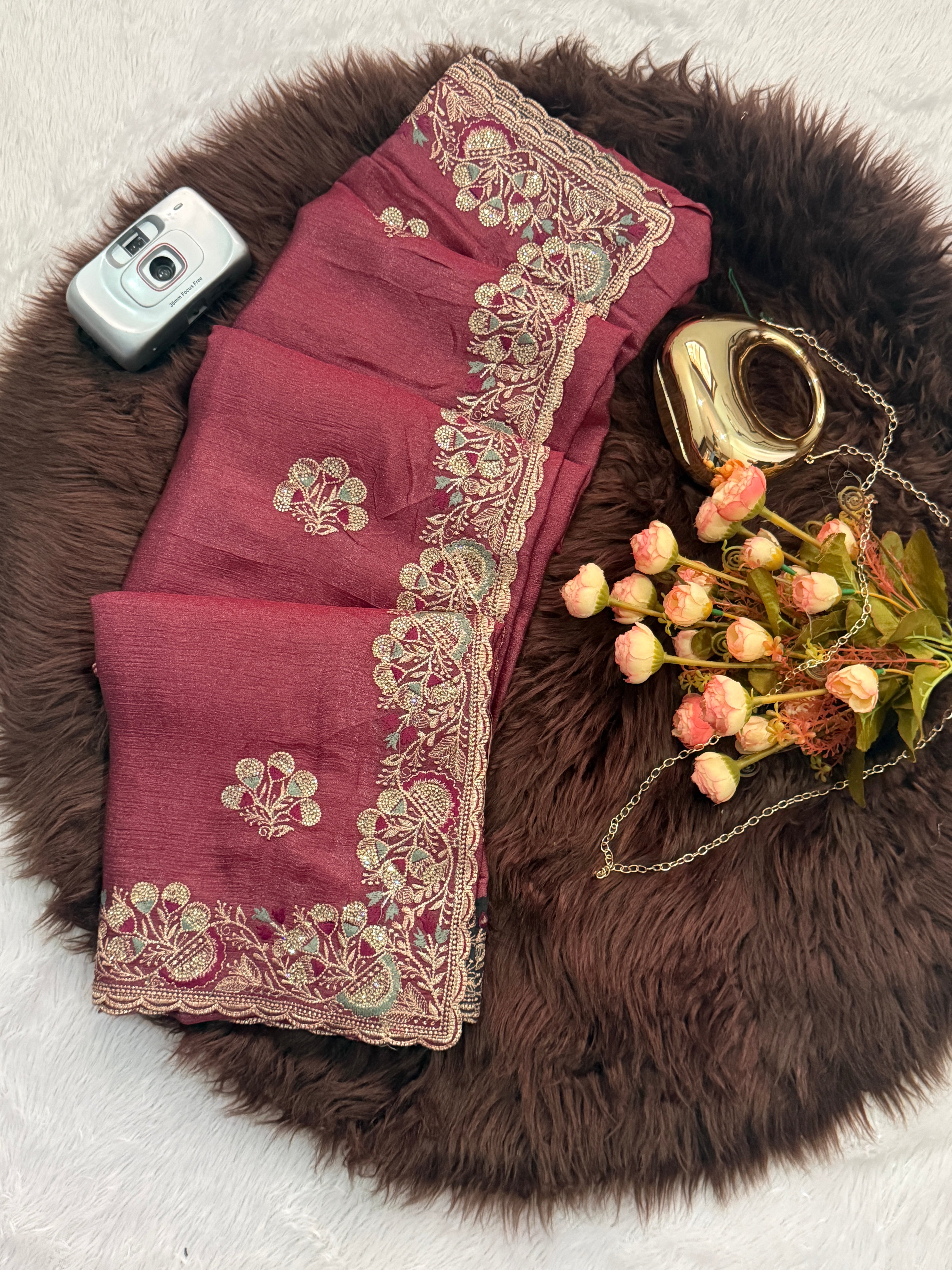 Elegant Rose Pink Embroidered Saree