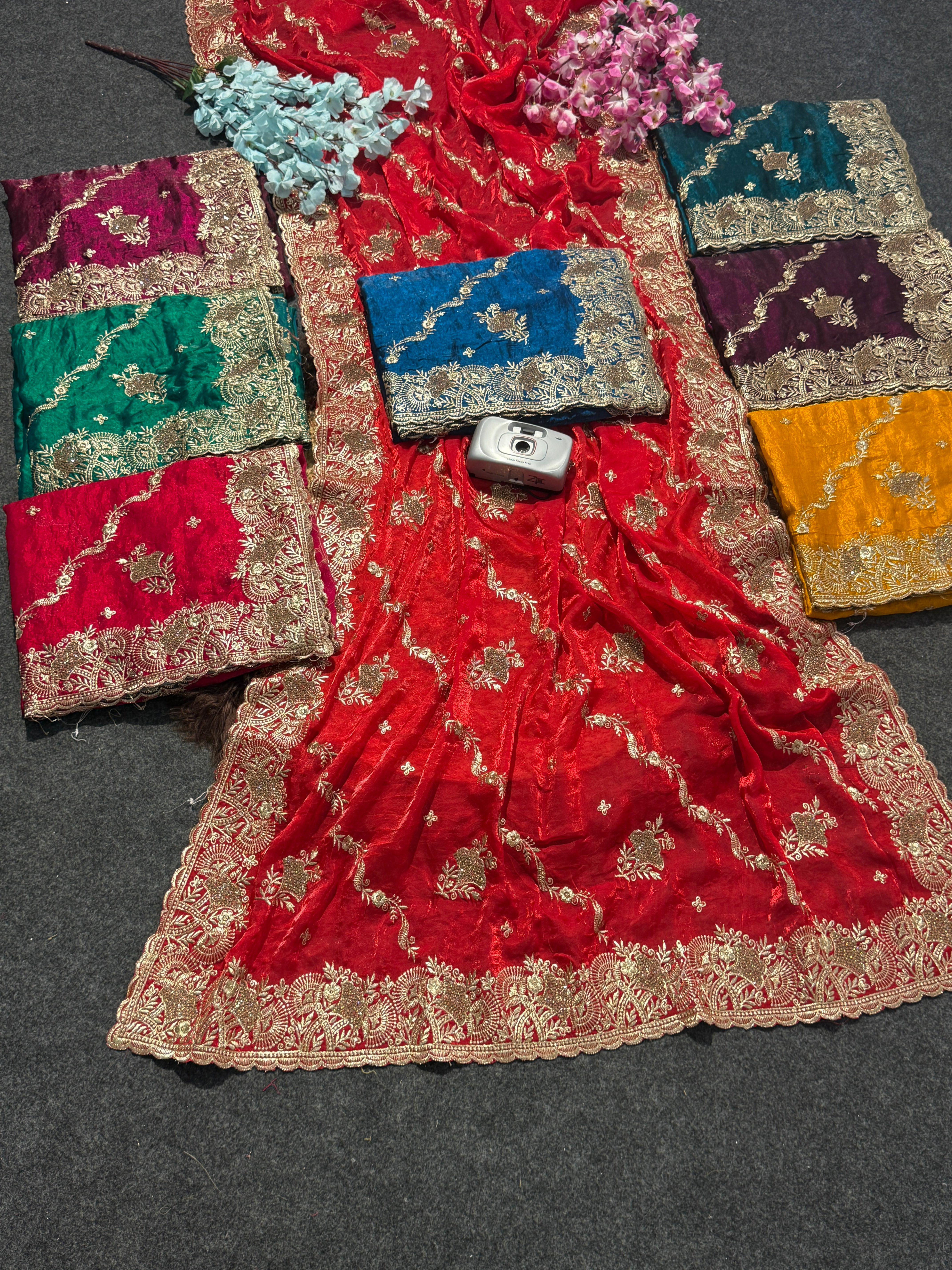 Elegant Mauve Red Embroidered Saree