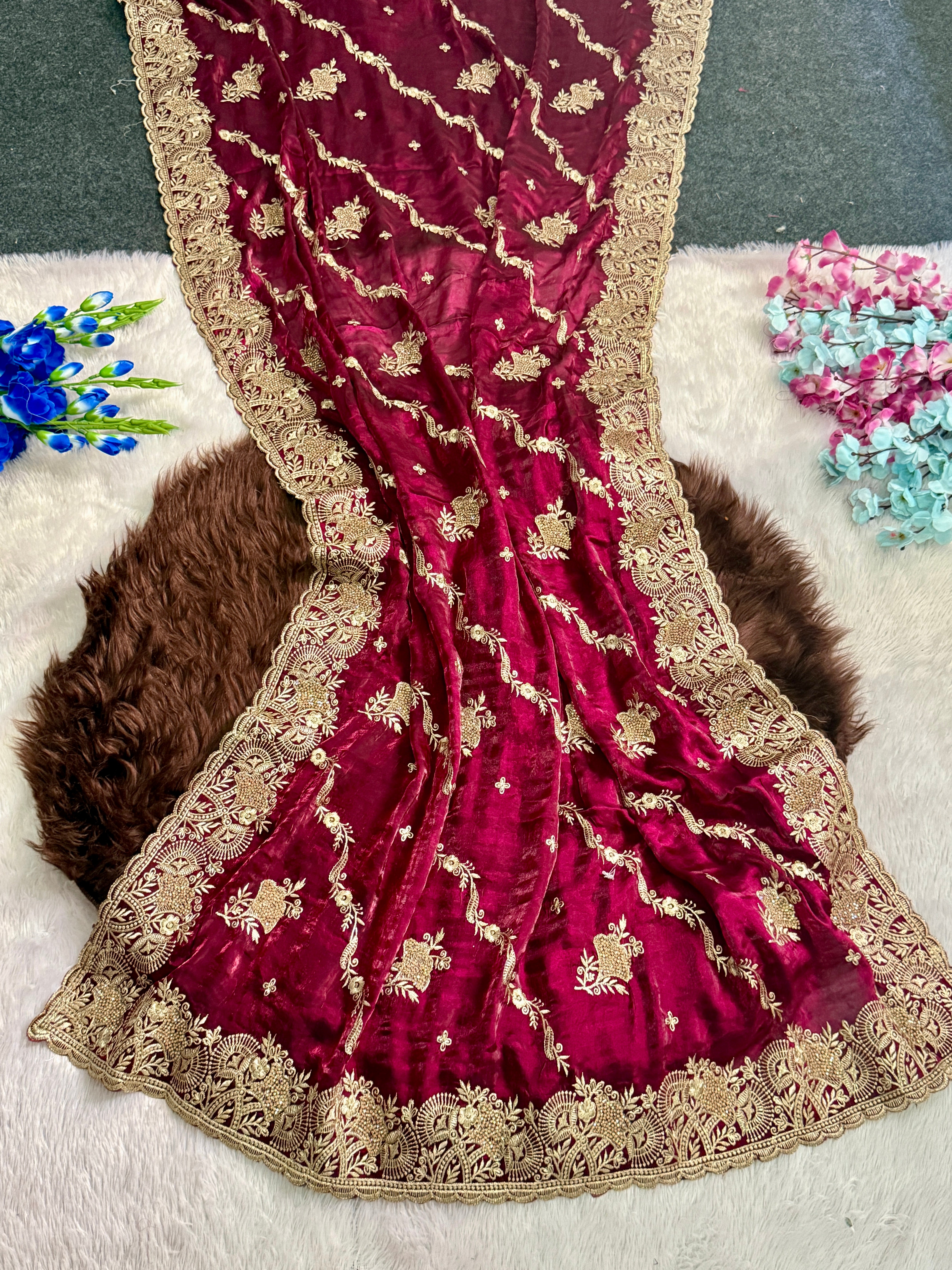 Elegant Mauve Pink Embroidered Saree