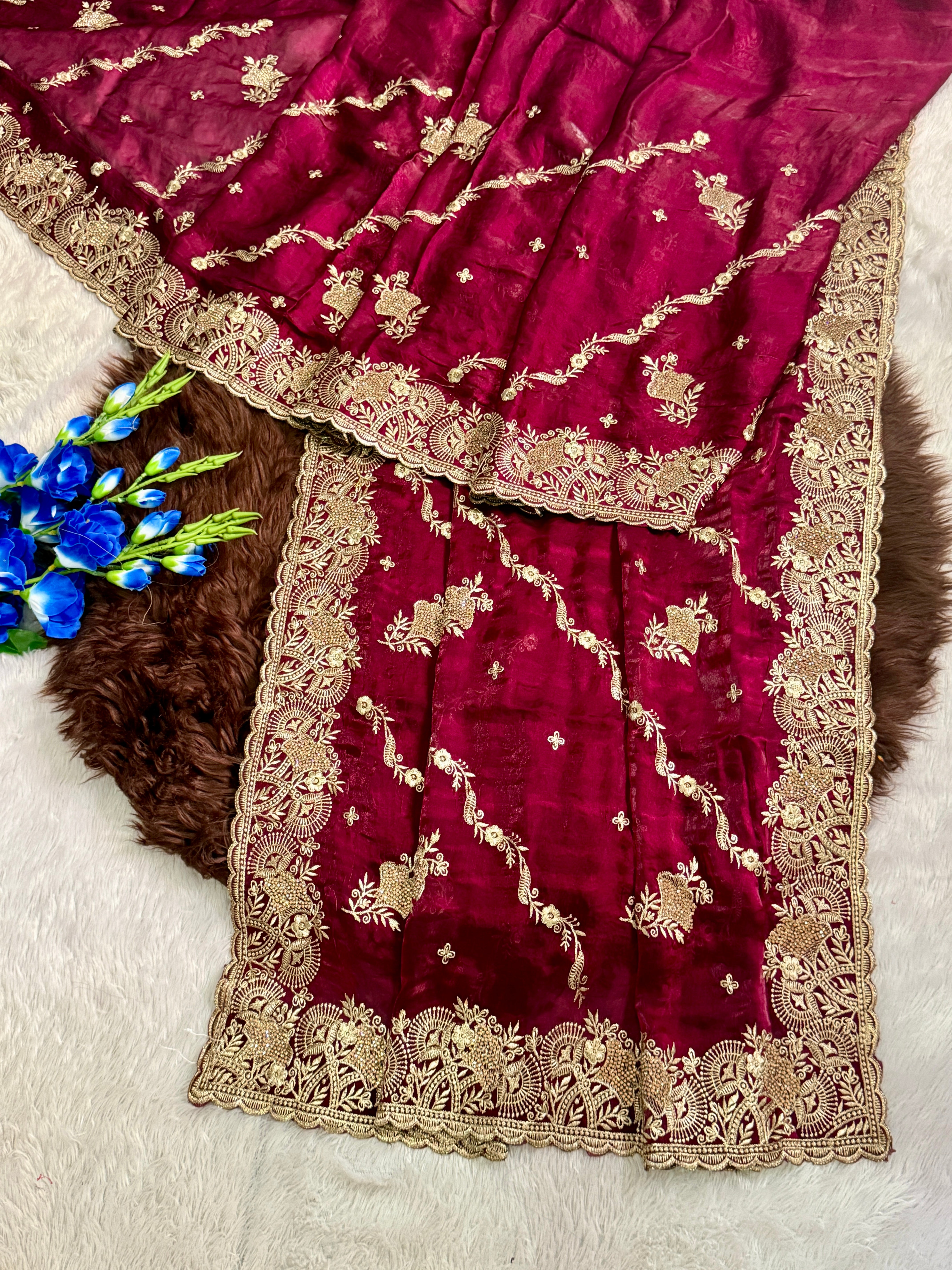 Elegant Mauve Pink Embroidered Saree
