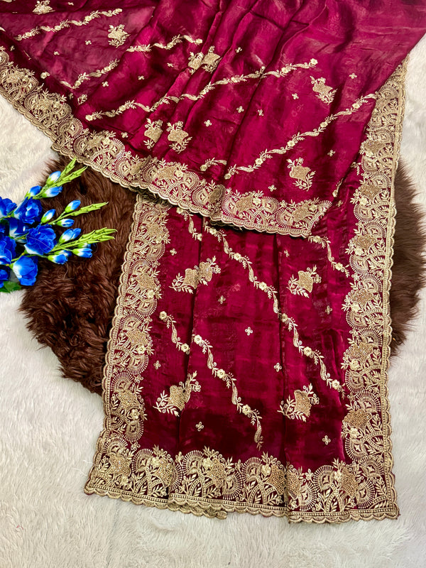 Elegant Mauve Pink Embroidered Saree